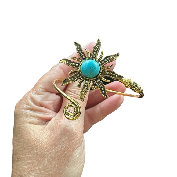 Vintage Gold and Turquoise Sunflower Wrap Bracelet - Picture 4 of 6